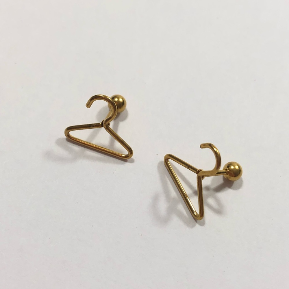 *Gold Clothes Hanger Reseller Earrings Studs - Picture 5 of 5